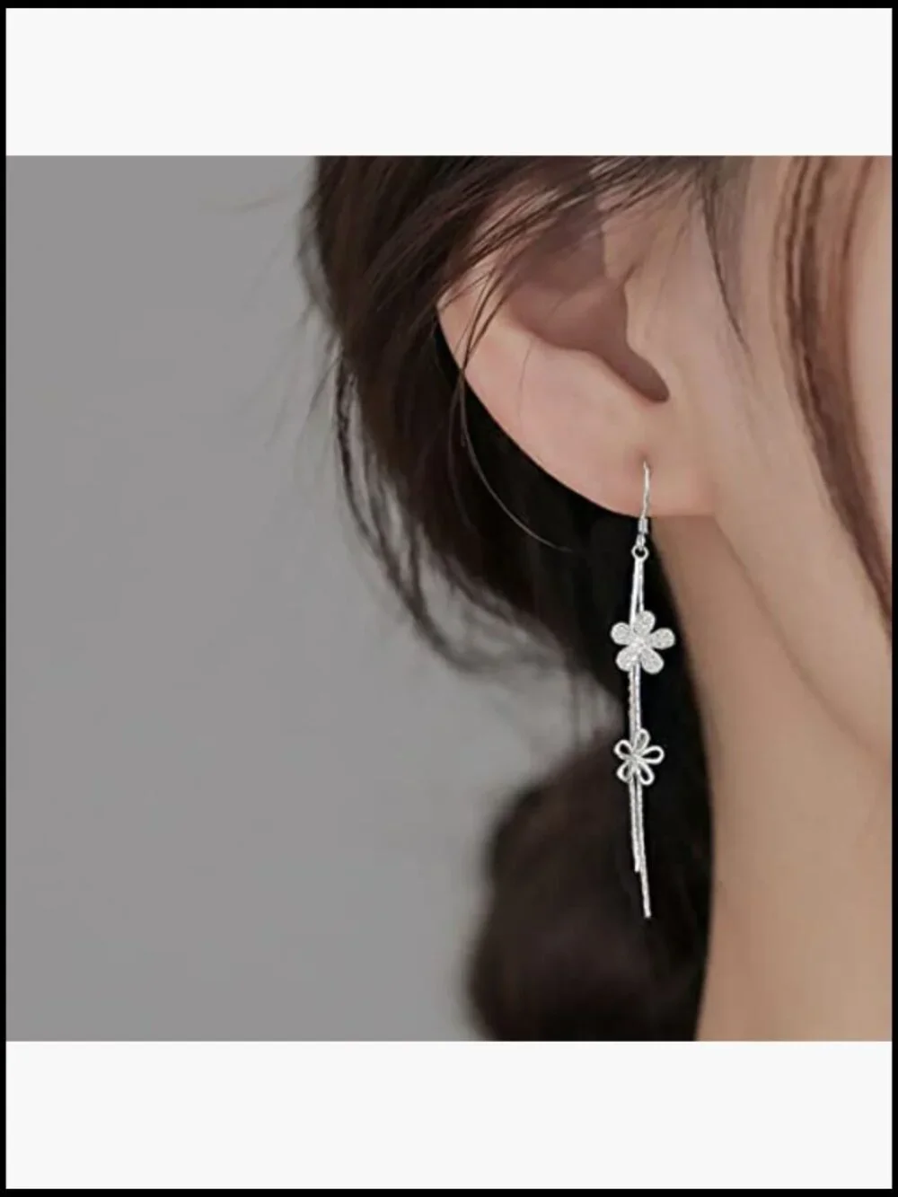 Sterling Silver CZ Flower Dangle Earrings Elegant Wedding Chain Drop Tassel